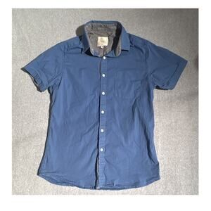 Six Lincoln New York Men’s M Blue Solid Cotton Woven Short Sleeve Button-Up